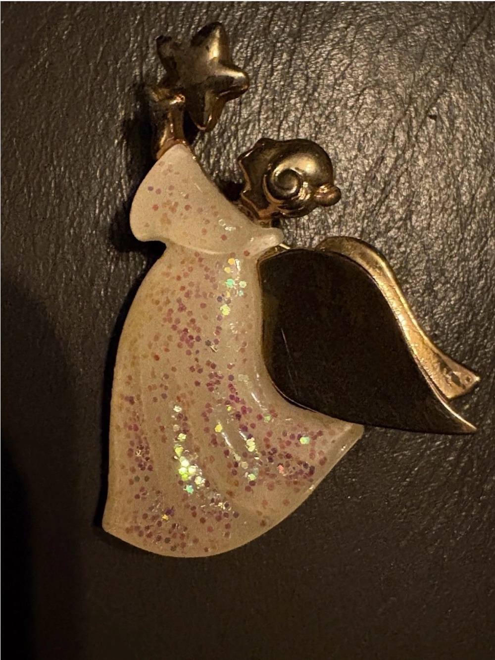Gold-Tone Angel Pin Brooch with Iridescent Pink Dress - Unknown Brand